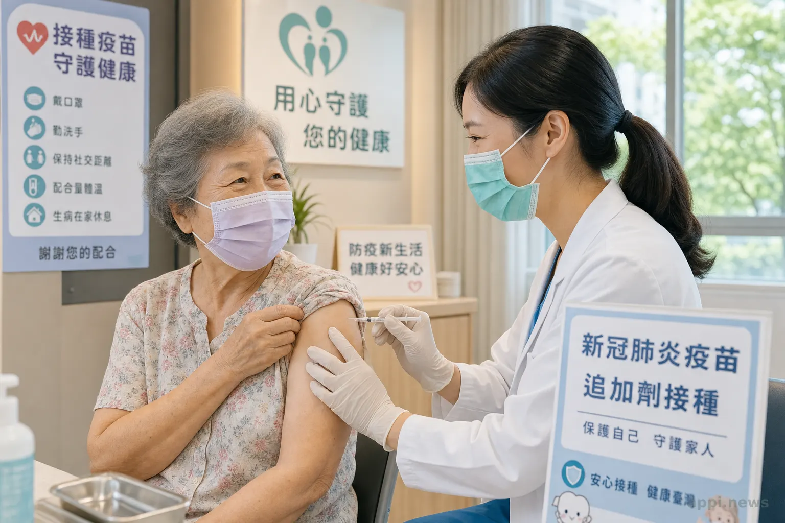 長者在診所接受新冠疫苗追加劑接種