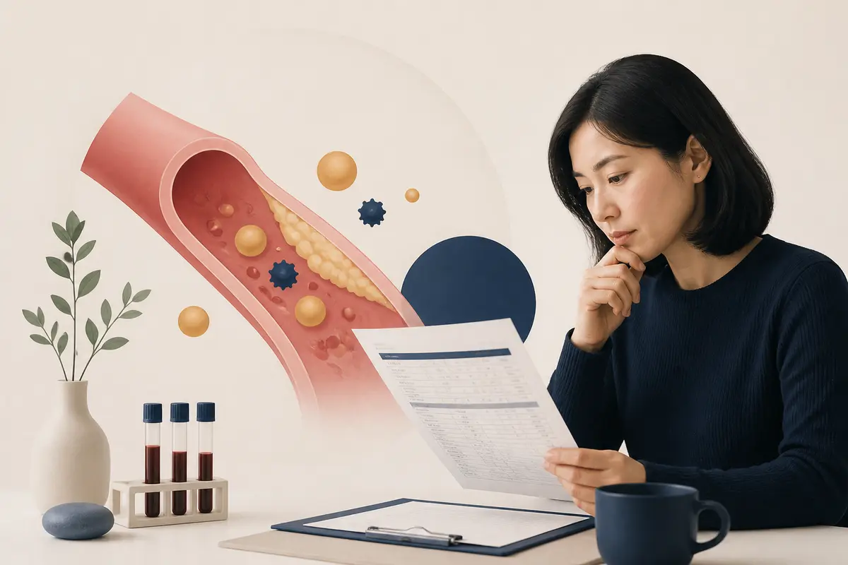 健檢血脂報告與膽固醇欄位示意