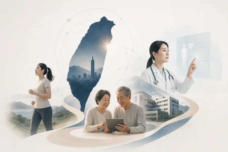 台灣現代化醫院外觀，象徵全球醫療品質排名第一的醫療體系
