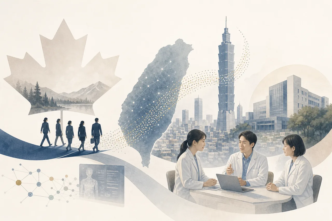加拿大與台灣國旗並列，象徵兩國AI醫療科技研究合作啟動