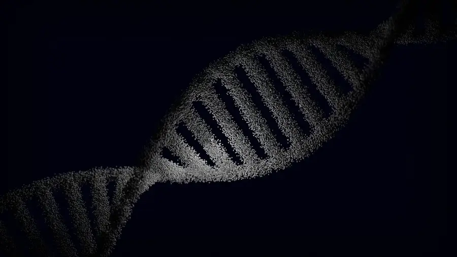 帶有粒子特效的DNA雙螺旋藝術渲染圖