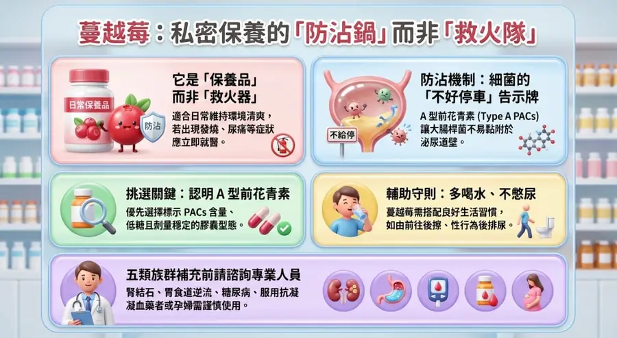 鮮紅蔓越莓果實特寫，象徵 A 型前花青素與女性泌尿道保養的保健主題