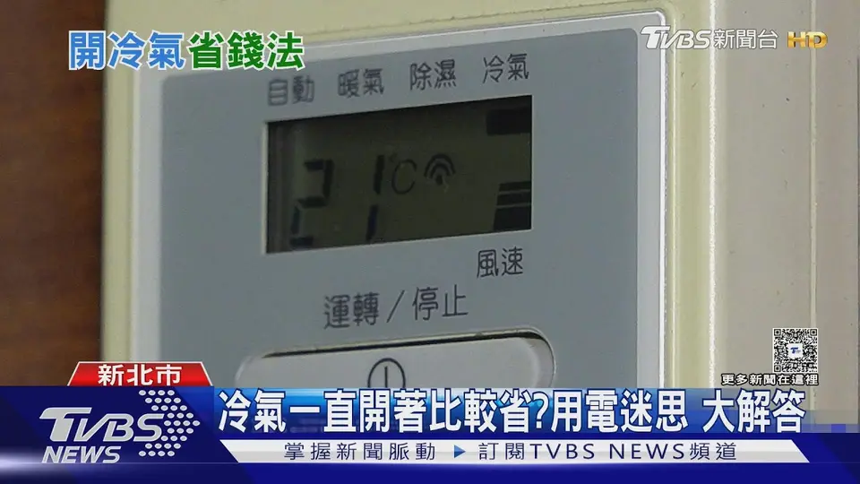 冷氣遙控器與室內溫度設定畫面，象徵冷氣使用與電費討論