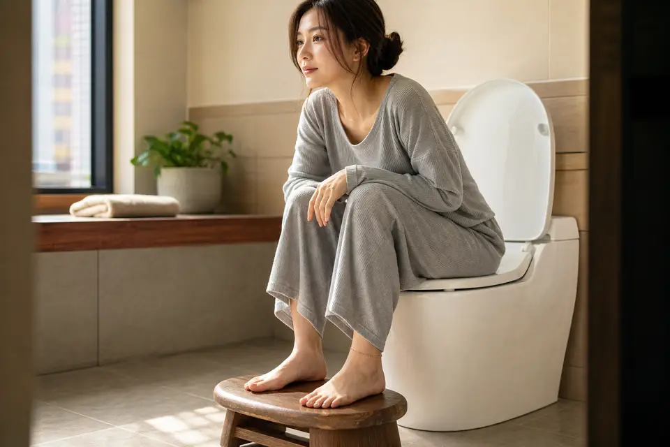 一雙腳踩在小板凳上如廁的示意畫面（示意圖）