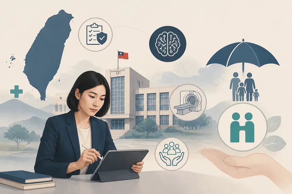 台灣醫院與智慧醫療技術，象徵 TFDA 醫材管理與健保給付兩條各自為政的路線