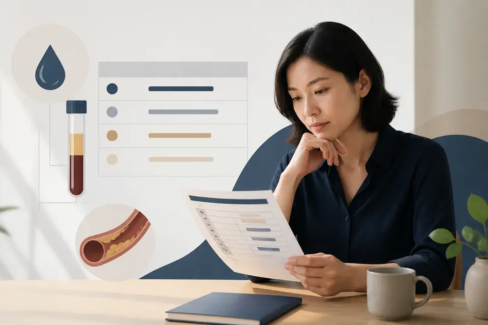 血脂報告總膽固醇、LDL、HDL、三酸甘油酯欄位示意