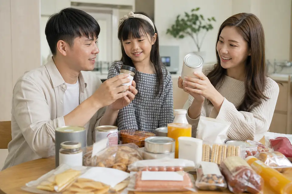 餐桌上各式加工食品與包裝食品