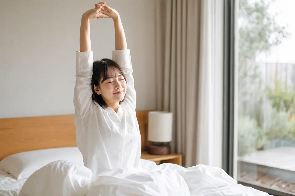 充足睡眠有助免疫與健康的清晨情境示意