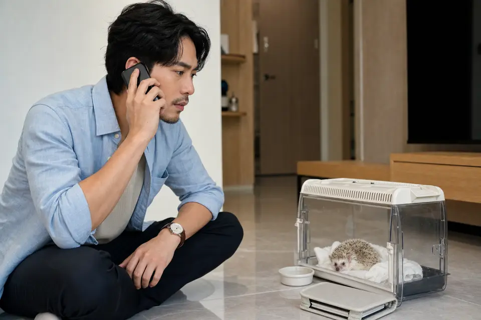 飼主在安全距離外聯絡可處理特殊寵物的動物醫院
